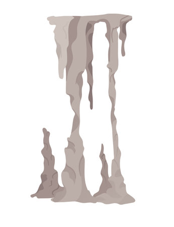 Cave stone mineral stalactite and stalagmites column natural growth geology formations vector illustration isolated on white background.のイラスト素材