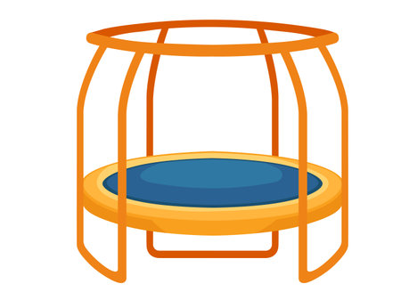 Trampoline bounce platform for children with safety cage vector illustration isolated on white background.のイラスト素材