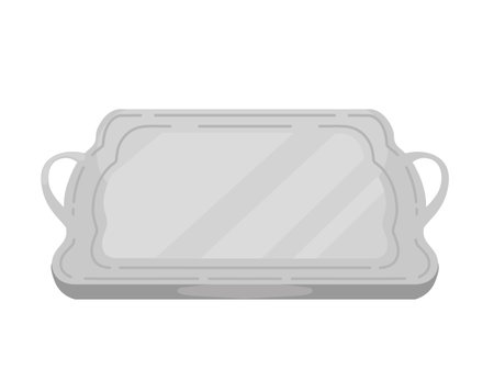 Empty meal tray made from steel or silver with handles vector illustration isolated on white background.のイラスト素材