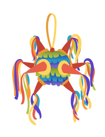 Colorful sphere shaped pinata tradition carnival toy vector illustration isolated on white background.のイラスト素材
