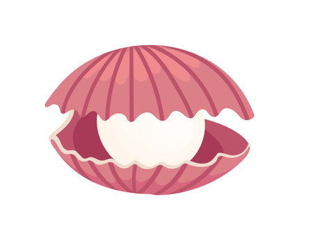 Opened pink clam with pearl inside seashell vector illustration isolated on white background.のイラスト素材