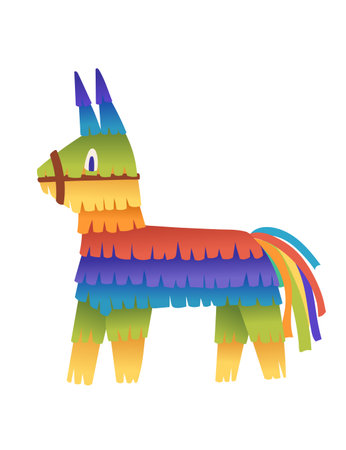 Colorful donkey shaped pinata tradition carnival toy vector illustration isolated on white background.のイラスト素材