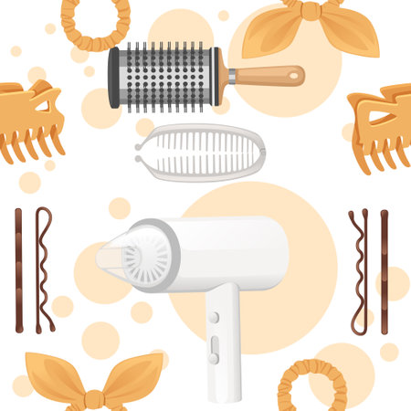 Seamless pattern Yellow color hair brush for hair care plastic fashion comb vector illustration on white background.のイラスト素材