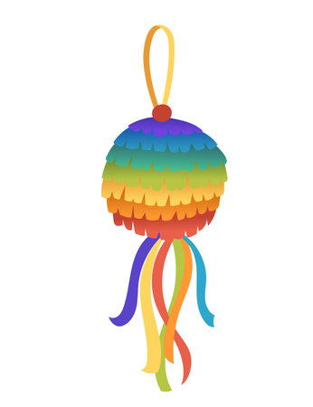 Colorful sphere shaped pinata tradition carnival toy vector illustration isolated on white background.のイラスト素材