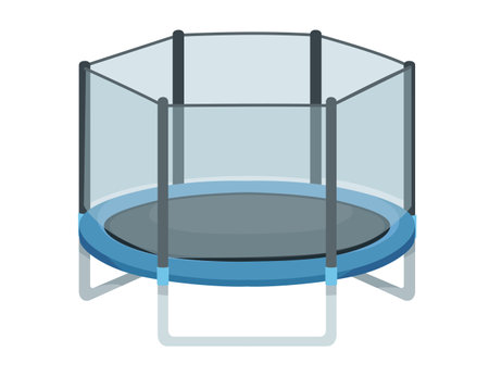 Trampoline bounce platform for children with safety net cage vector illustration isolated on white background.のイラスト素材