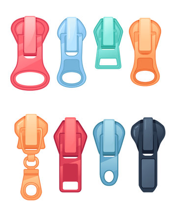 Collection of colored steel zipper puller vector illustration isolated on white background.のイラスト素材