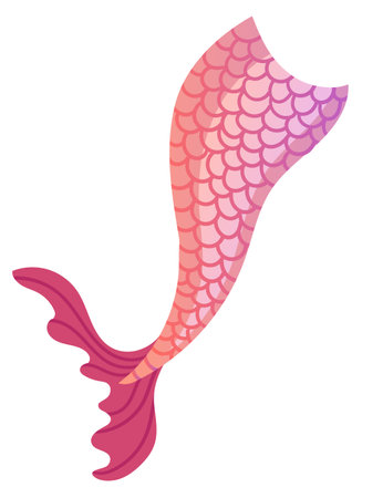 Mermaid tail for costume or cosplay red color vector illustration isolated on white background.のイラスト素材