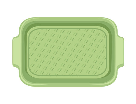 Empty meal tray made from green color plastic with handles vector illustration isolated on white background.のイラスト素材