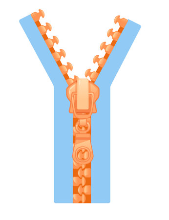 Orange color zipper and puller vector illustration isolated on white background.のイラスト素材