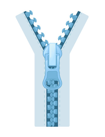Blue color zipper and puller vector illustration isolated on white background.のイラスト素材