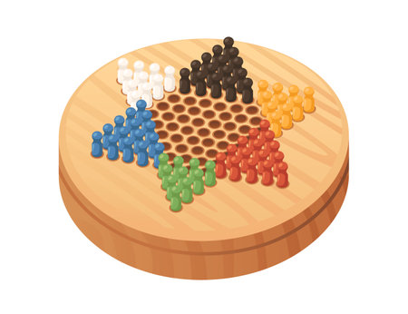 Chinese checkers with round wooden board vector illustration isolated on white background.のイラスト素材