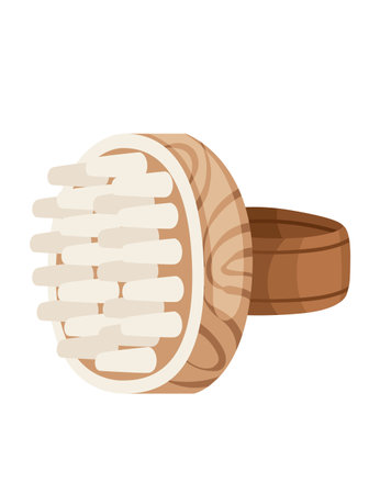 Body brush with wooden handle for bath or shower vector illustration isolated on white background.のイラスト素材