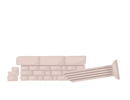 Ancient temple ruin with broken column roman and greek architecture marble stones vector illustration isolated on white background.のイラスト素材
