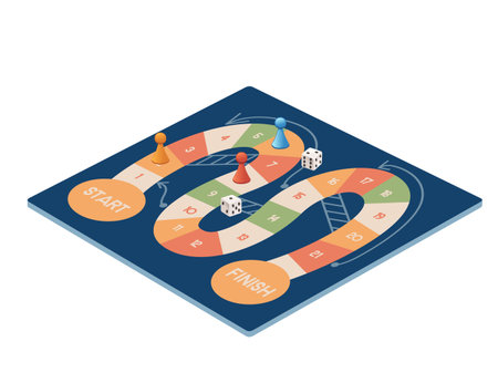 Table board journey game with ladder,figure and dice vector illustration isolated on white background.のイラスト素材