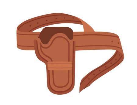 Cowboy handgun leather holster brown color vector illustration isolated on white background.のイラスト素材