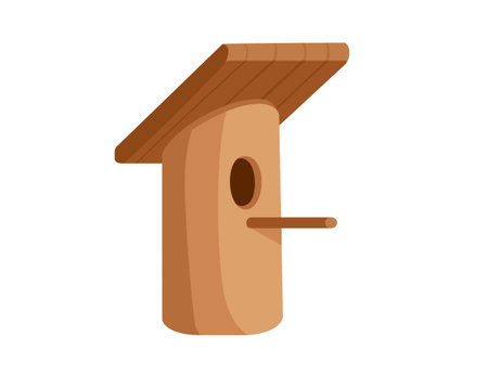 Wooden birdhouse with roof and hole vector illustration isolated on white background.のイラスト素材