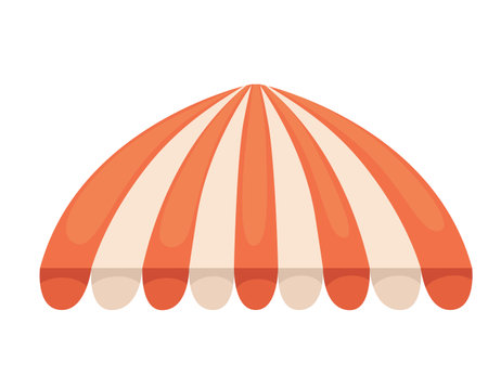 Orange and white striped sun shade awning shelter for store cafe or market vector illustration isolated on white background.のイラスト素材