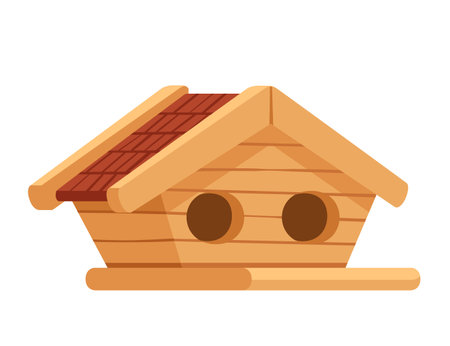 Wooden birdhouse with roof and hole vector illustration isolated on white background.のイラスト素材
