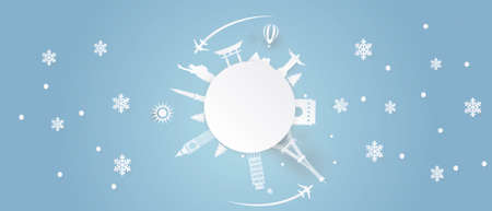 world poster banner art paper cutのイラスト素材