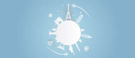 world poster banner art paper cutのイラスト素材