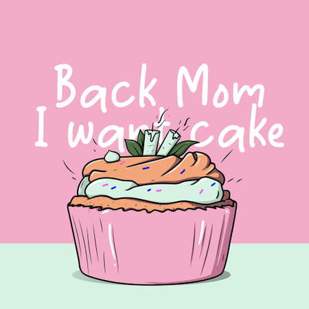 Cup cake illustration, with rainbow color, pink background