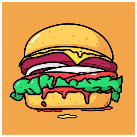 Burger fast food illustration vector melt sauceのイラスト素材