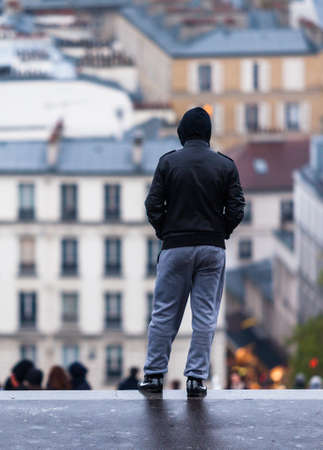 PARIS, FRANCE - NOVEMBER 29, 2013: Tourists in Montmartre. Monmartre area is popular among tourists in Paris, the most visited city worldwide.のeditorial素材