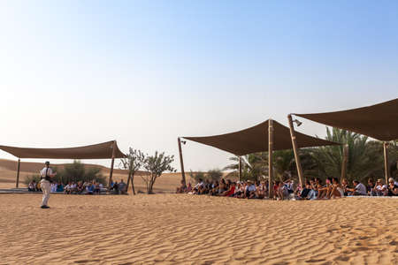 DUBAI, UAE - 11 MAY, 2014: Safari - hawk fly show, traditional entertainment for tourists.のeditorial素材