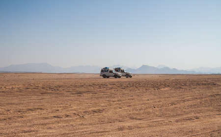 HURGHADA, EGYPT - SEPTEMBER 29: Trip with Toyota 4x4 in the desert near Hurghada on 29 September 2011. Desert safari is one of the tourist attraction in Egypt.のeditorial素材