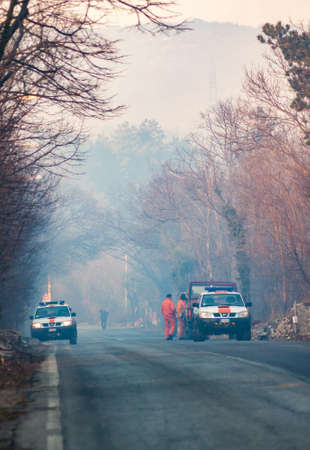 VILLA OPICINA,TRIESTE,ITALY - MARCH 6, 2013 - Civil protection of Friuli Venezia Giulia in action...
