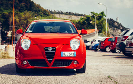 SISTIANA ,FVG, ITALY MAY 10, 2013: Photo of a  Alfa Romeo Mito 155cv Turbo at Sistiana,Friuli Venezia Giulia, Italy. Designed by Centro Stile Alfa Romeo, the design is believed to be inspired by the 8C Competizione.のeditorial素材