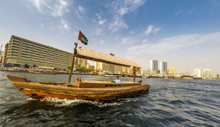 DUBAI, UAE-MAY17: Traditional Abra ferries  on May 17, 2015 in Dubai, UAE. Shipbuilding technology...