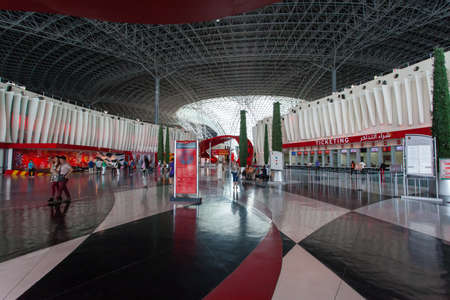 ABU DHABI, UAE - MAY 13, 2014: Ferrari World at Yas Island in Abu Dhabi on May 13, 2014, UAE. Ferrari World is the largest indoor amusement park in the world.のeditorial素材