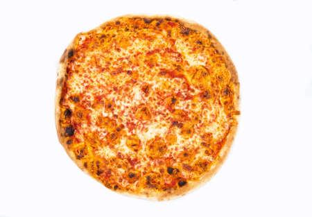 Original Italian Pizza "Margherita" isolated on white. The restaurant's menu.の写真素材