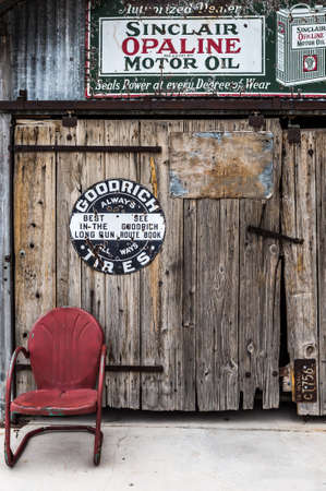 NELSON , USA - JUNE 10 : Old wooden house and rusty old fuel pump in Nelson Nevada ghost town on June 10 ,2015のeditorial素材