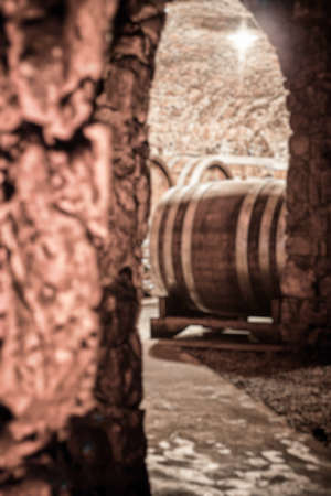 Abstract blurry background of wine cellarの写真素材