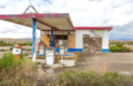 Blurred abandoned gas station for refuelingの写真素材