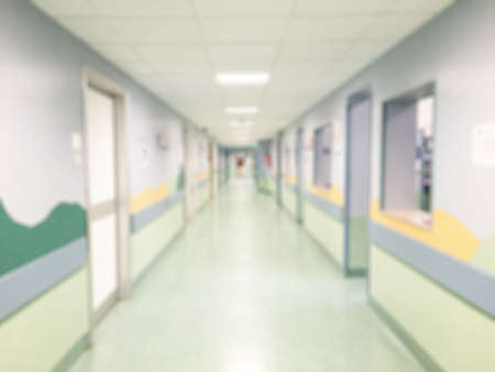 Hospital interior corridor blurred backgroundの写真素材