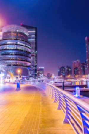 Abstract blurred bokeh lights at night: city panoramic viewの写真素材