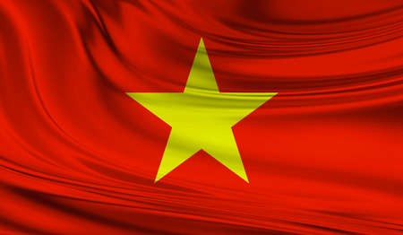 National waving flag of Vietnam on a silk drape