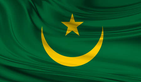 National waving flag of Mauritania on a silk drapeの写真素材