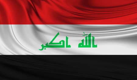 National waving flag of Iraq on a silk drapeの写真素材