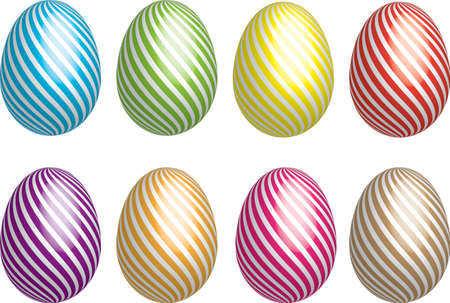 Set of colorful stripped Easter egg. 3d vector.のイラスト素材