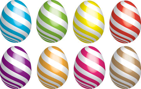 Set of colorful stripped Easter egg. 3d vector.のイラスト素材