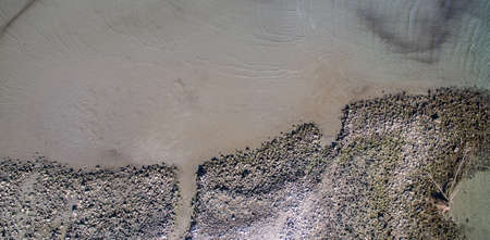 Top aerial view pollution and dirt from the sea water, seen from above. Ecological pollution conceptの写真素材