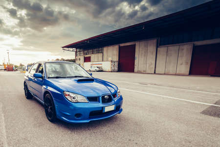Trieste, Italy - SEPTEMBER 3, 2013: Photo of Subaru Impreza STI 2006 Version. The 3rd generation of the high performance STI debuted in October 2006.のeditorial素材