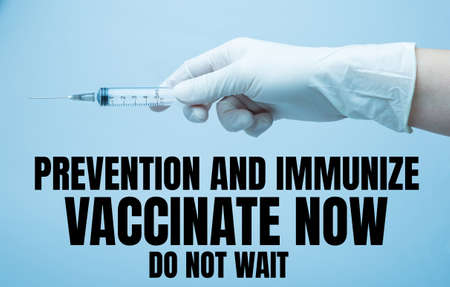 Covid vaccination advertising with word prevention and immunize, vaccinate now, do not wait. Flyer,...