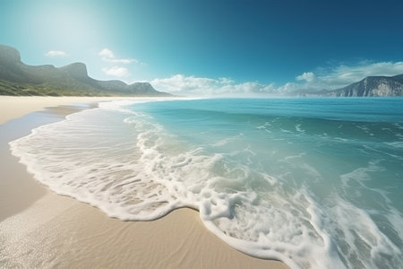 Turquoise clean water, Palm Trees on tropical paradise with white beach. Generative AI.の素材