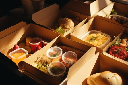 Food delivery service with variety of freshly cooked meals. Generative AIの素材