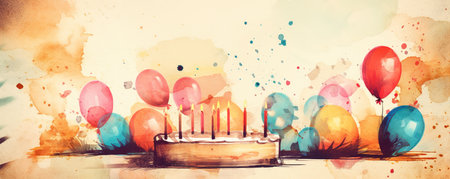 Abstract illustration pastel color birthday theme Birthday Banner concept. Generative AI.の素材